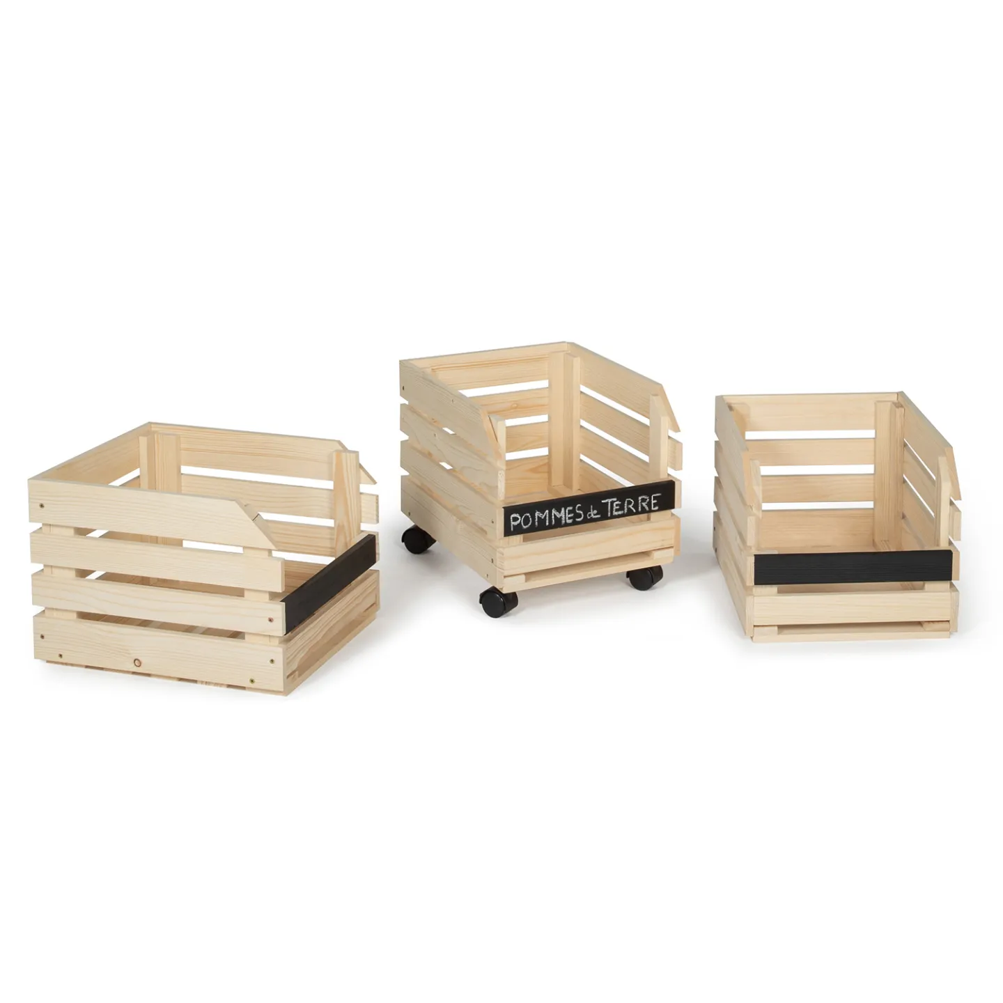 Lot de 3 clayettes en bois empilables pour fruits et légumes