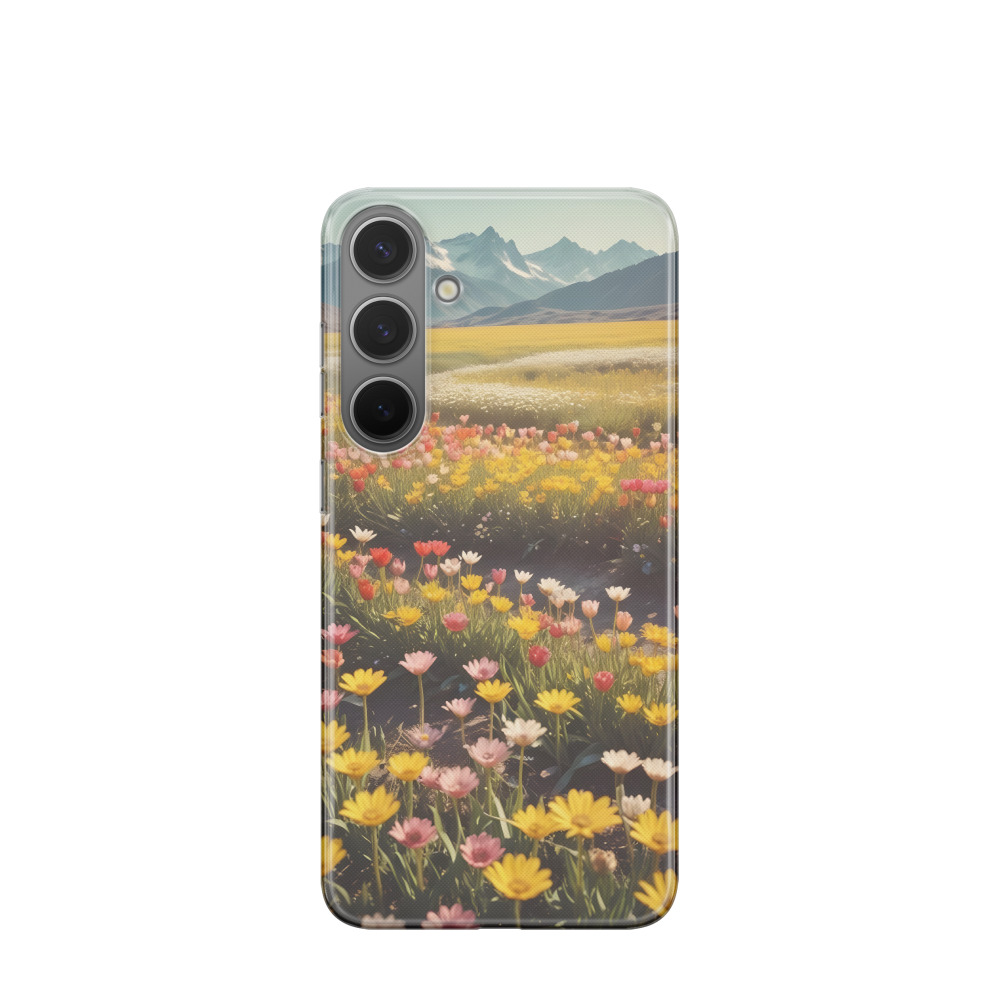 Samsung Galaxy S24 Plus Gummi Hülle Bergfrühling in voller Blüte - Gelb