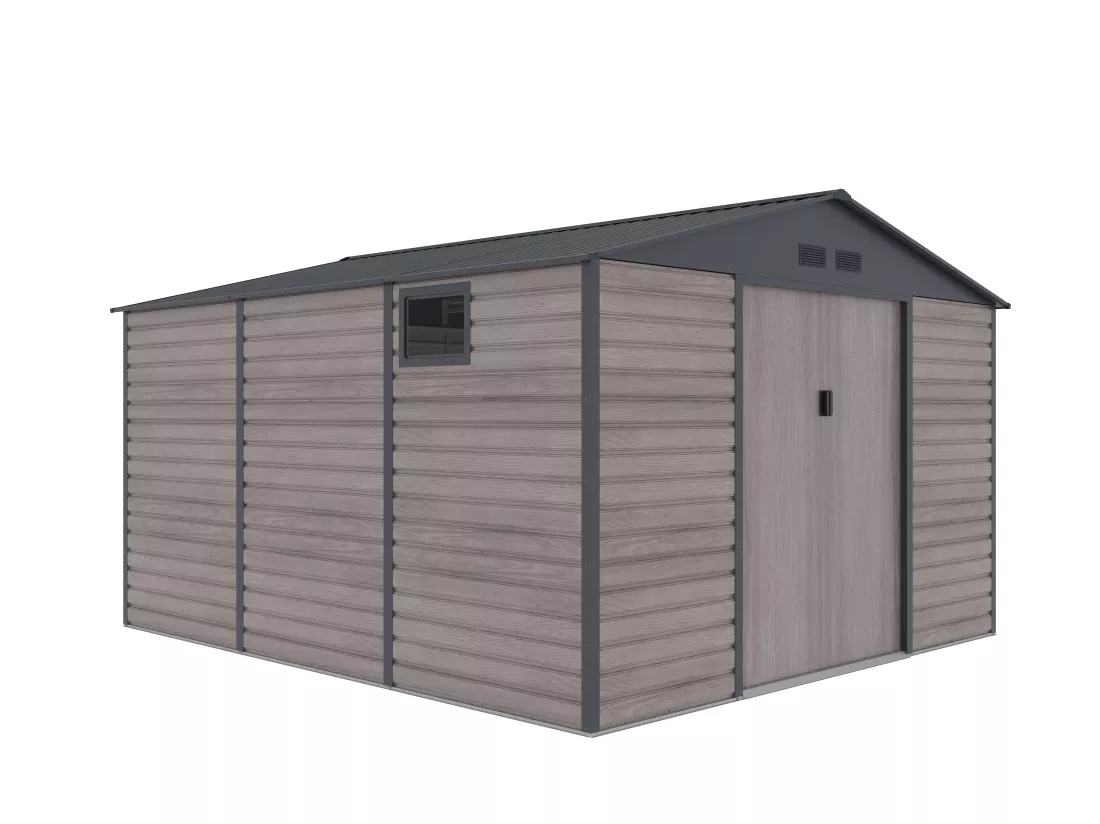 Abri de jardin métal en acier galvanisé effet bois gris 13,12 m² - ADELMO
