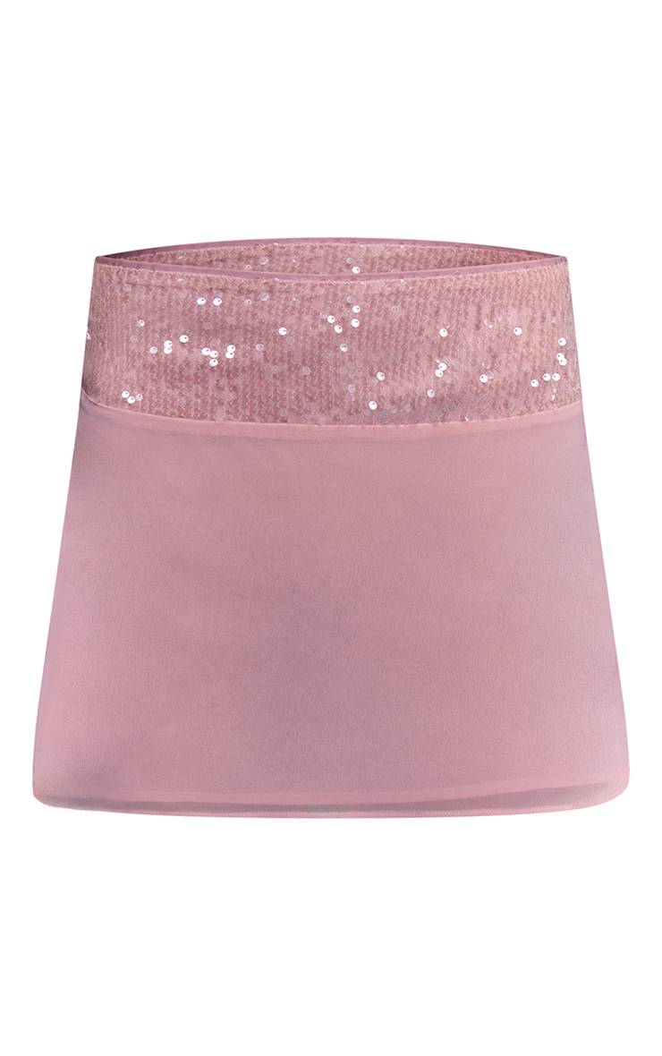 Rose Jupe Mini En Mousseline Avec Ceinture À Paillettes Assortie