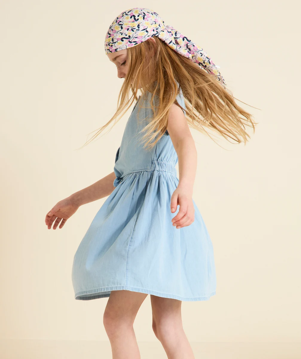 robe manches courtes fille en denim low impact avec noeud