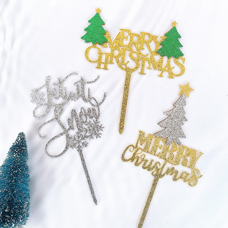 Acryl Weihnachts Kuchenstecker Merry Christmas Tortenstecker Topper Dekoration für Torten / Kuchen - Gold / Silber