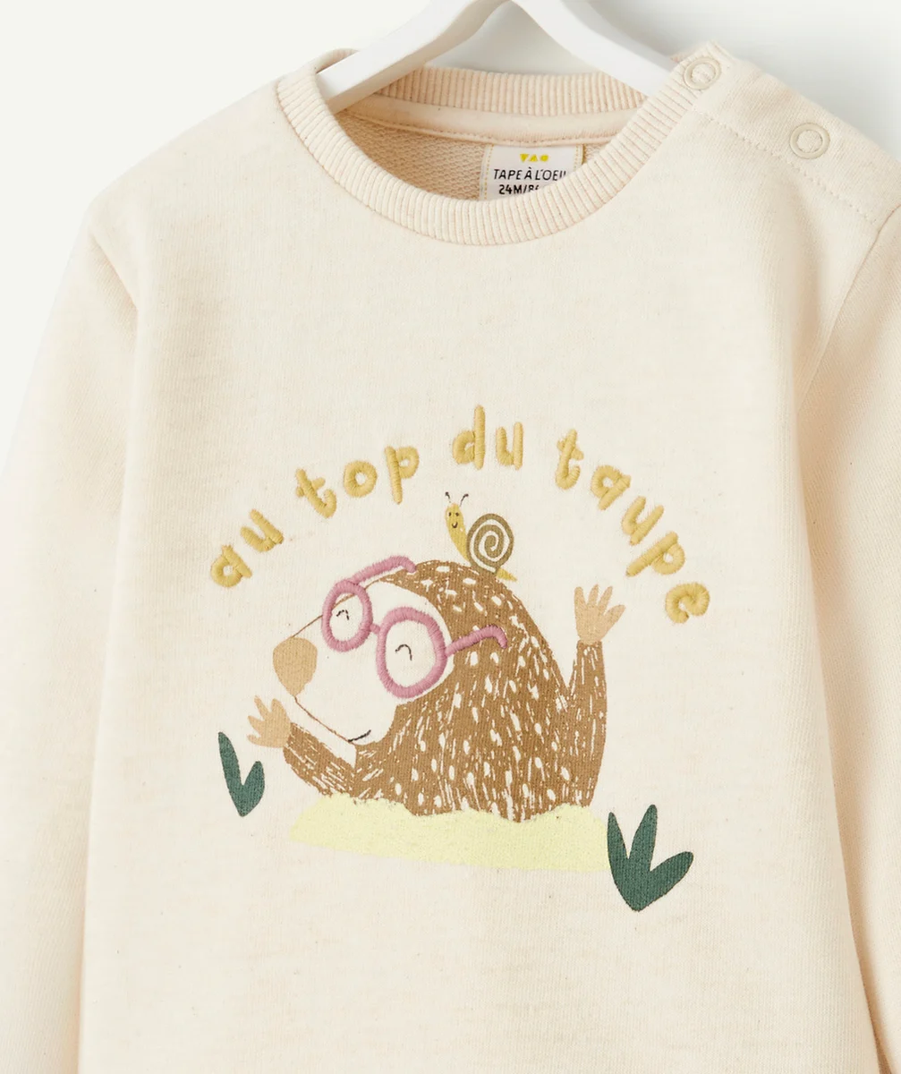 SWEAT BÉBÉ GARÇON EN FIBRES RECYCLÉES AVEC MOTIF TAUPE