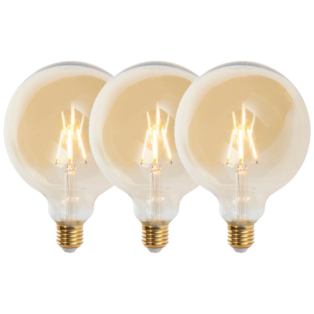 Set van 3 E27 dimbare LED lampen G125 goud 5W 450 lm 2200K