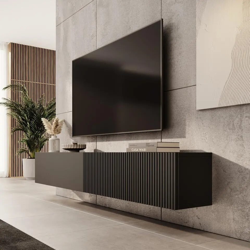 Meubella - TV-Meubel Caius - Zwart - 200 cm