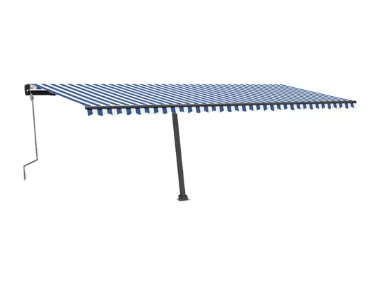 Auvent manuel rétractable avec LED 600x350 cm Bleu et blanc
