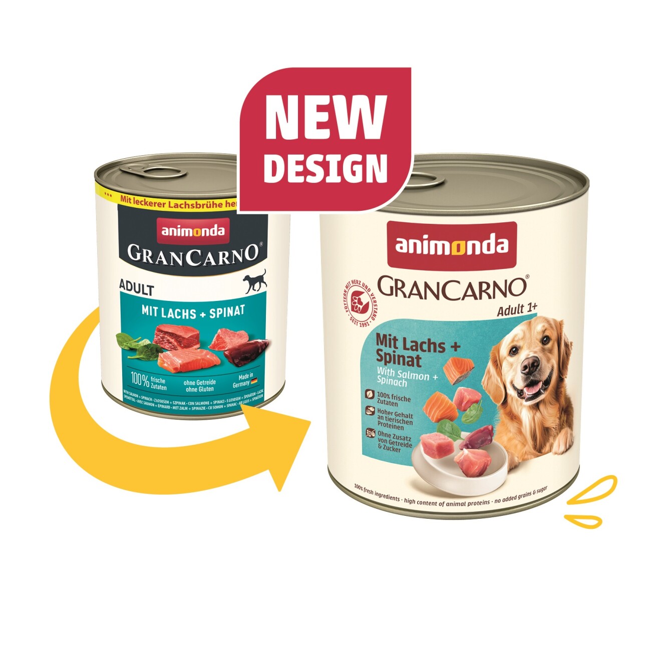 animonda GranCarno Original Nassfutter Hund Adult, Lachs und Spinat 6x800 g