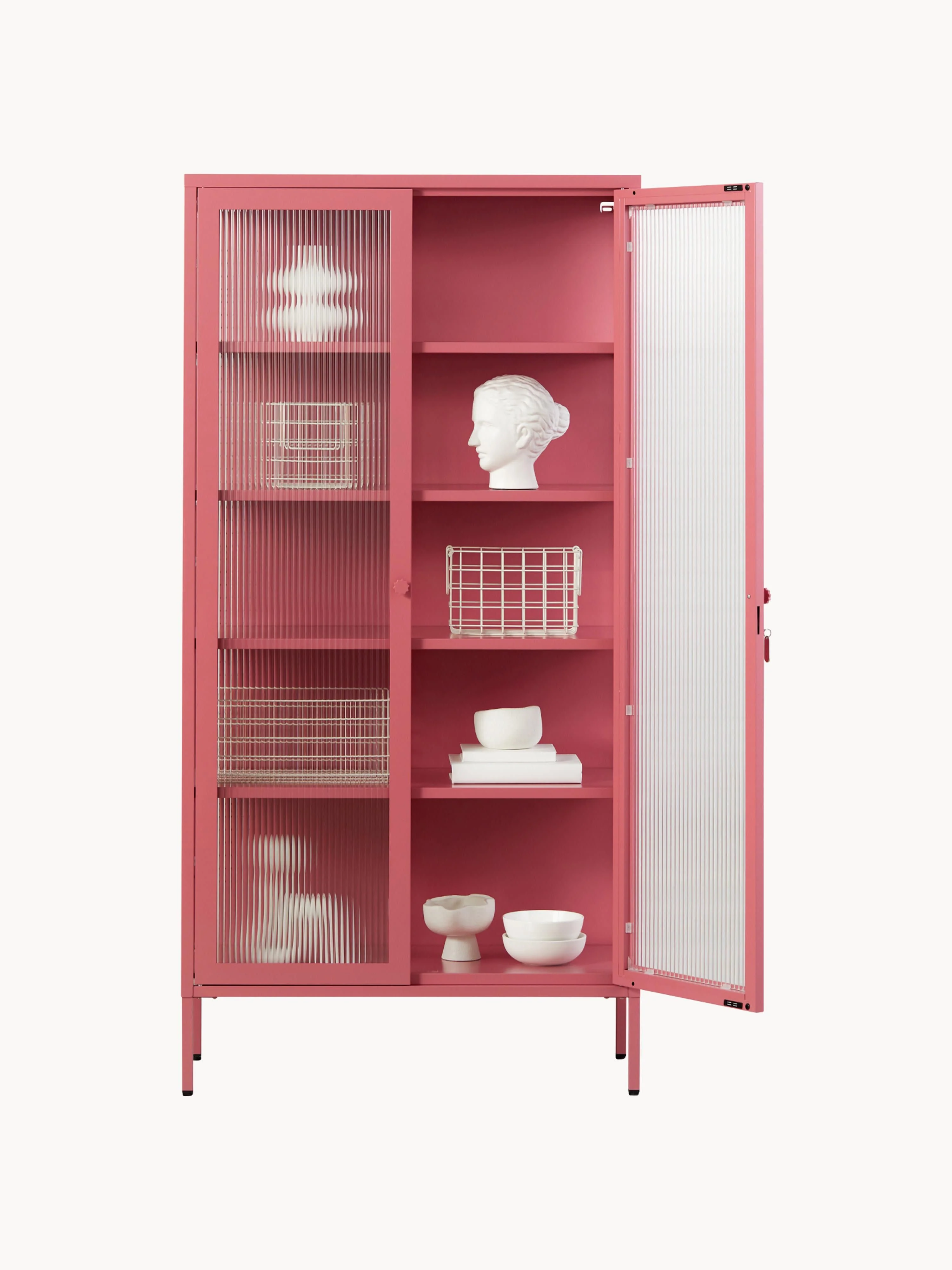Metalen vitrinekast The Collector met geribbeld glas