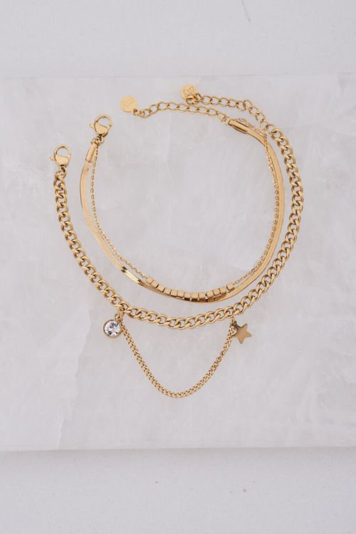 Schakelarmband met strass steentje & sterretje