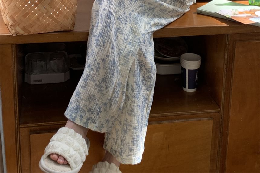 Tanee - Pyjamaset: Henley-top met lange mouwen en print + rechte broek