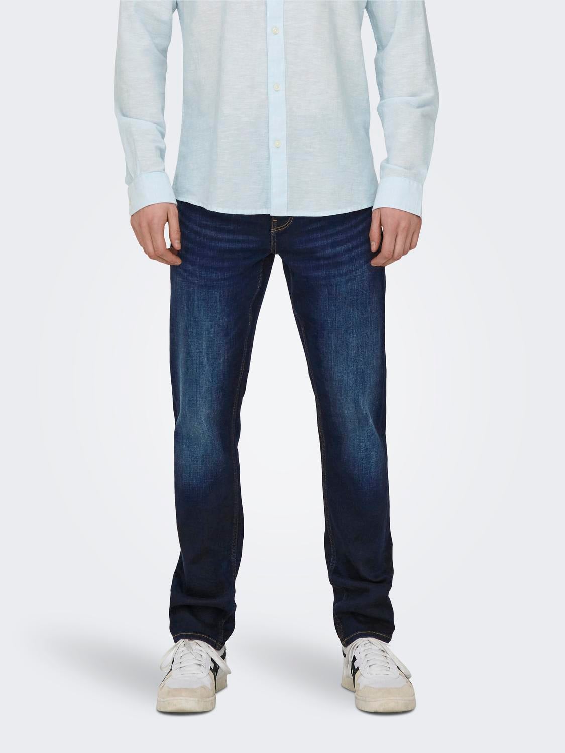 ONSLOOM Niedrige Taille Slim Fit Jeans Dark Blue Denim