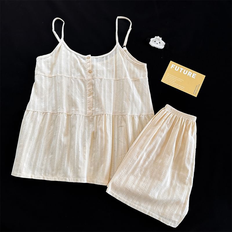 Siensien - Pyjamaset: Effen top met ronde hals en knoopjes + Shorts met elastische taille