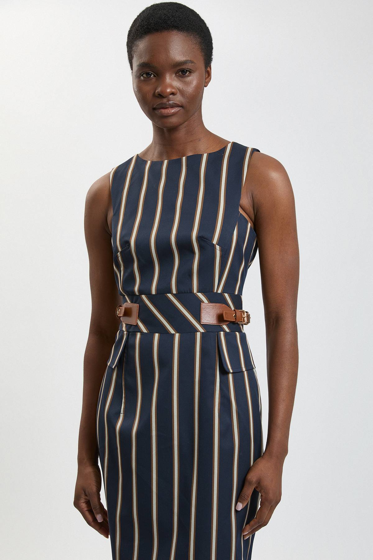 KarenMillen Robe Crayon Midi À Rayures Avec Patte Latérale Petite