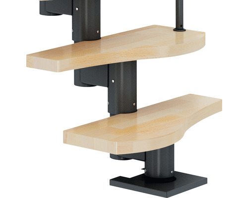 Pertura Vaia ruimtebesparende trap, middenboom, antraciet, variabel, kwartslag, links/rechts onder, recht, 64 cm, balustrade, beuken gelamineerd hout, gelakt, 11 treden / 12 stootborden