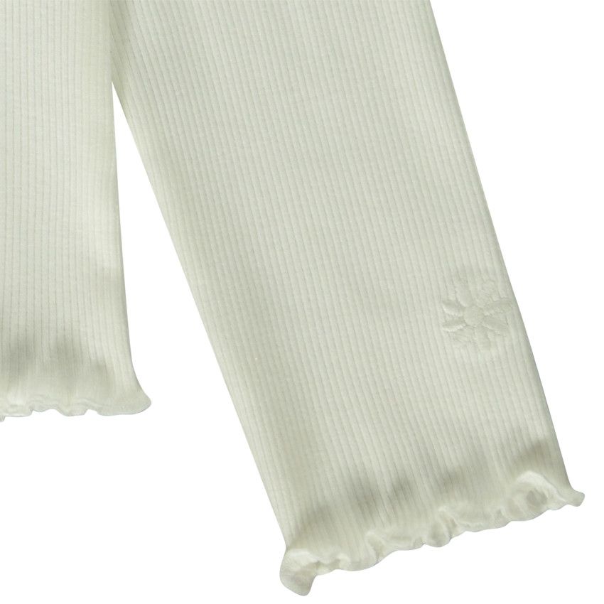 T-shirt manches longues côtelé avec fleur brodée pour fille - Ecru