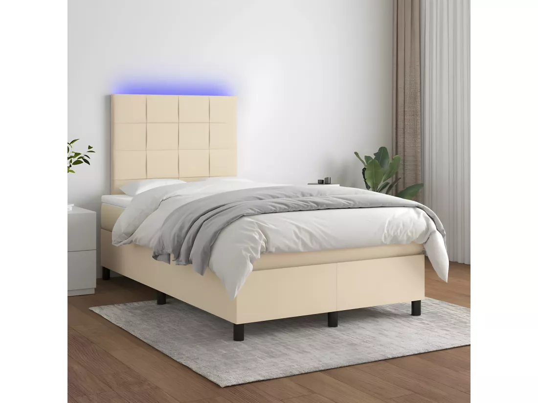 Sommier tapissier avec matelas et LED Crème 120x200 cm Tissu