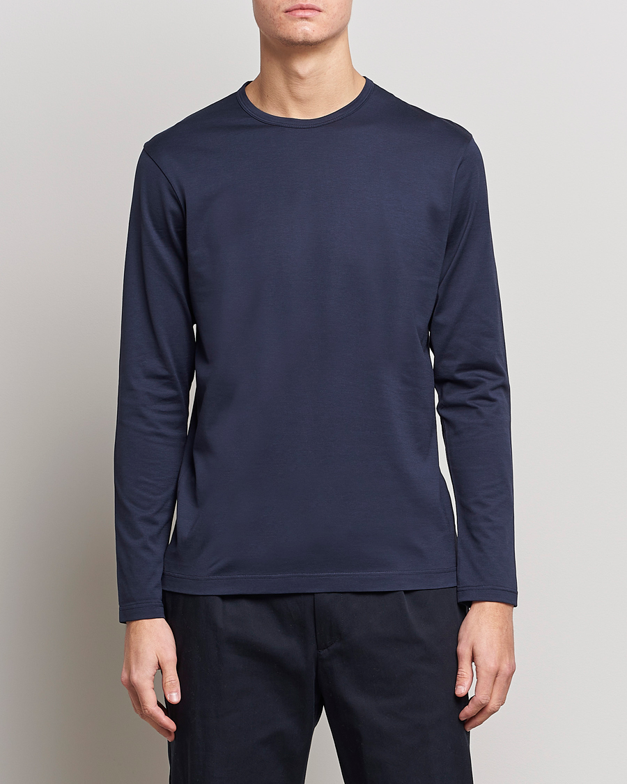 Sunspel Long Sleeve Crew Neck Cotton Tee Navy