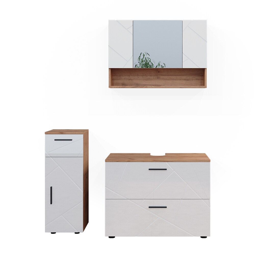 Vicco Badmöbelset Irma Eiche Weiß Hochglanz modern 80 cm 30 cm Badezimmerschrank Badschrank Badezimmermöbel Waschtischunterschrank Spiegelschrank Midischrank Schranktür Schrankfach Schrankschublade