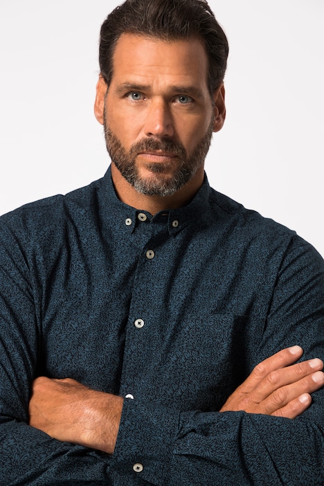 Hemd, Langarm, Mini Buttondown-Kragen, Allover-Print, Modern Fit, bis 8 XL