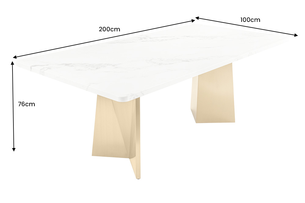Design Esstisch EXTRAVAGANCIA 200cm weiß Marmor Metall brushed champagner gold