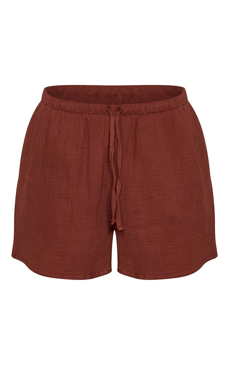 Chocolat Short Taille Haute En Gaze De Coton Avec Ceinture À Nouer - Ensemble Coordonné