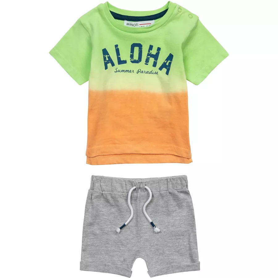MINOTI Shorts und T-Shirt im Set NeongrünNeonorangeGrau