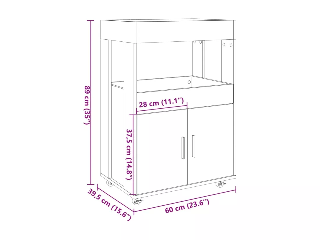 Chariot de bar sonoma gris 60x39,5x89 cm bois d'ingénierie