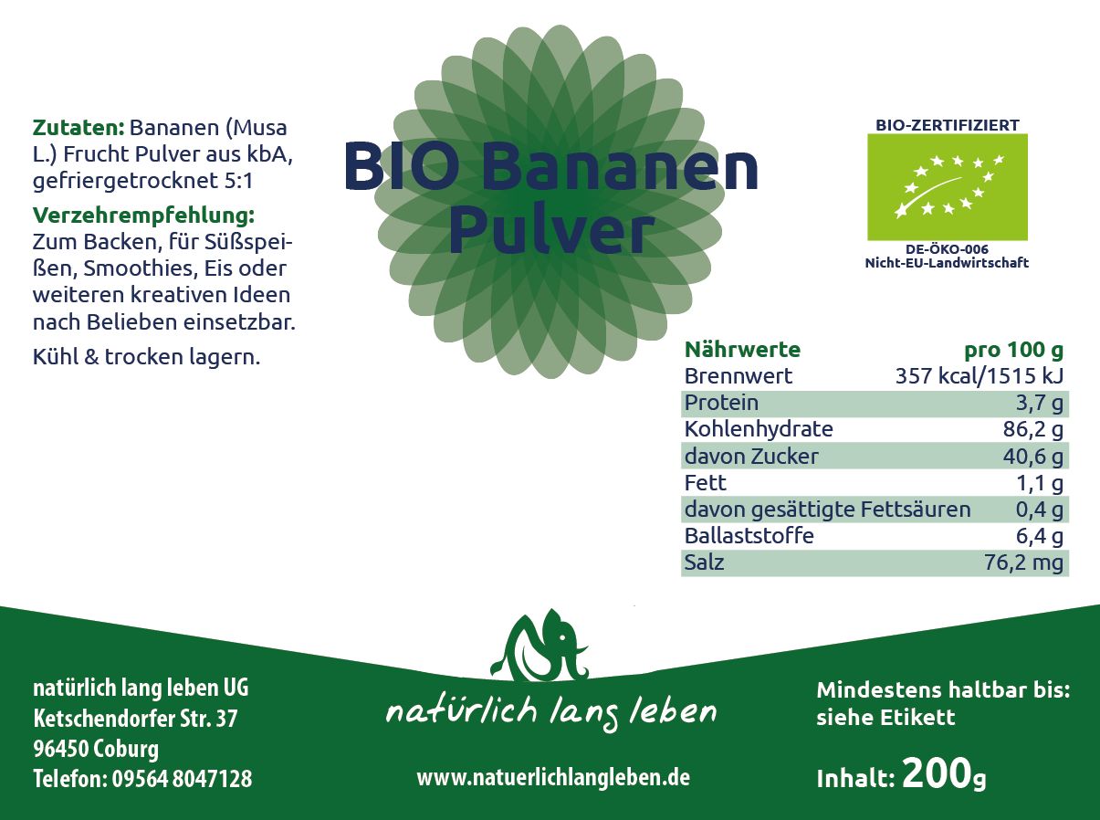 natürlich lang leben BIO Bananen Fruchtpulver