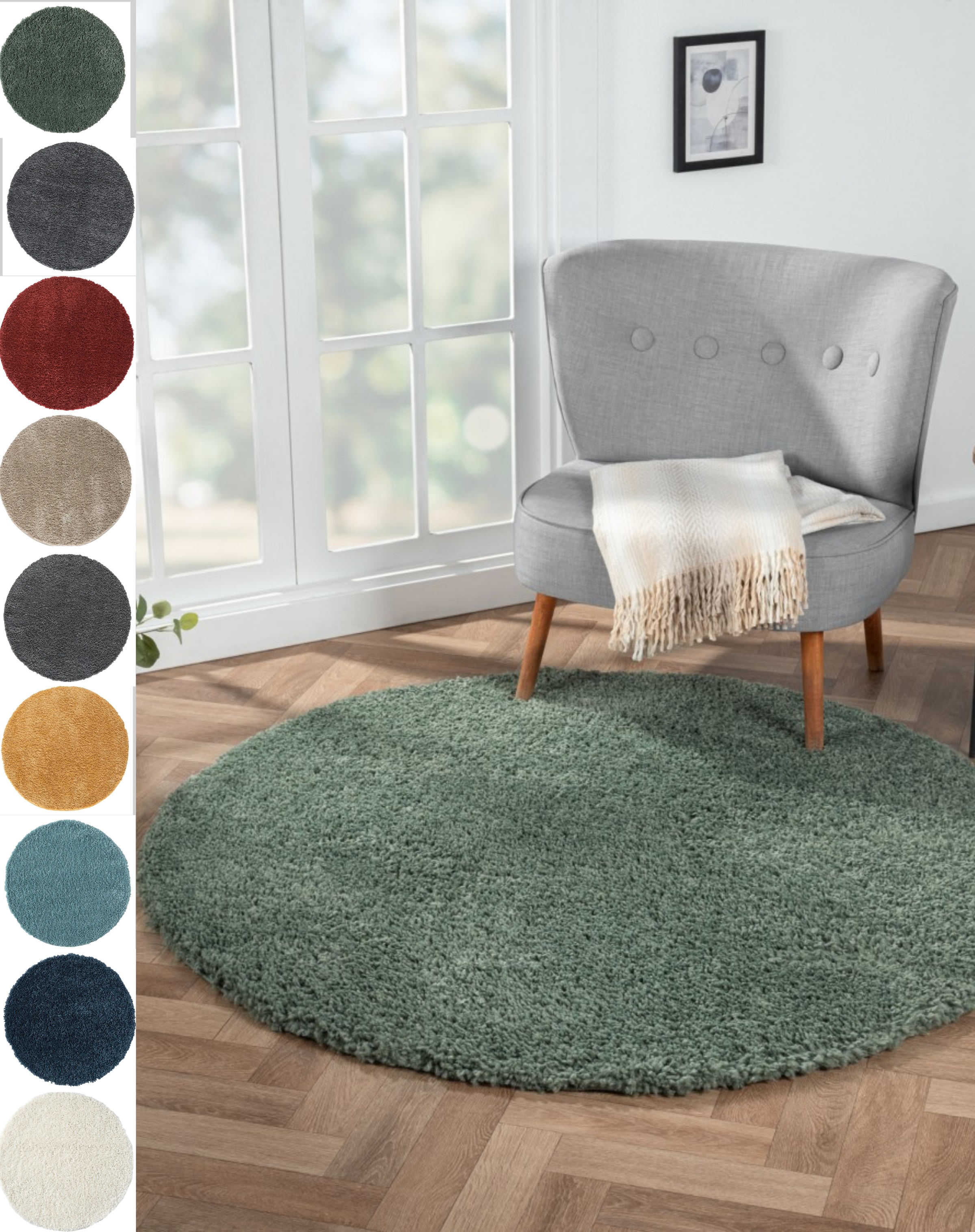 Myflair Möbel & Accessoires Hochflor-Teppich »My Shaggy« rund 37 mm Höhe Shaggy, Uni Farben, leicht glänzend, Microfaser, extra flauschig