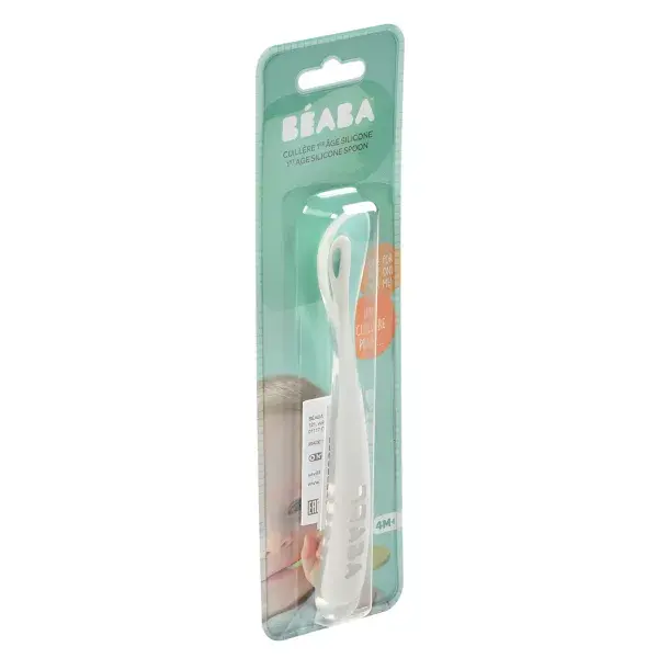 Colher de silicone Béaba para refeições infantis, 1ª idade, cor névoa suave