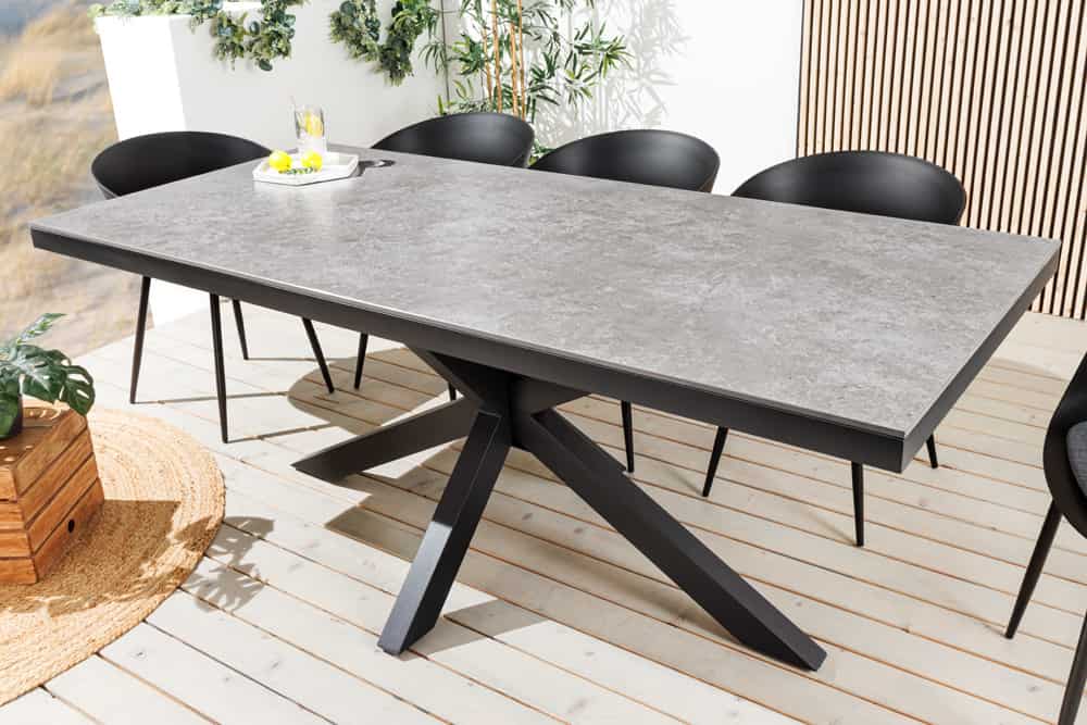 In- und Outdoor Esstisch GALAXIE 200cm hellgrau Keramik anthrazit Aluminium
