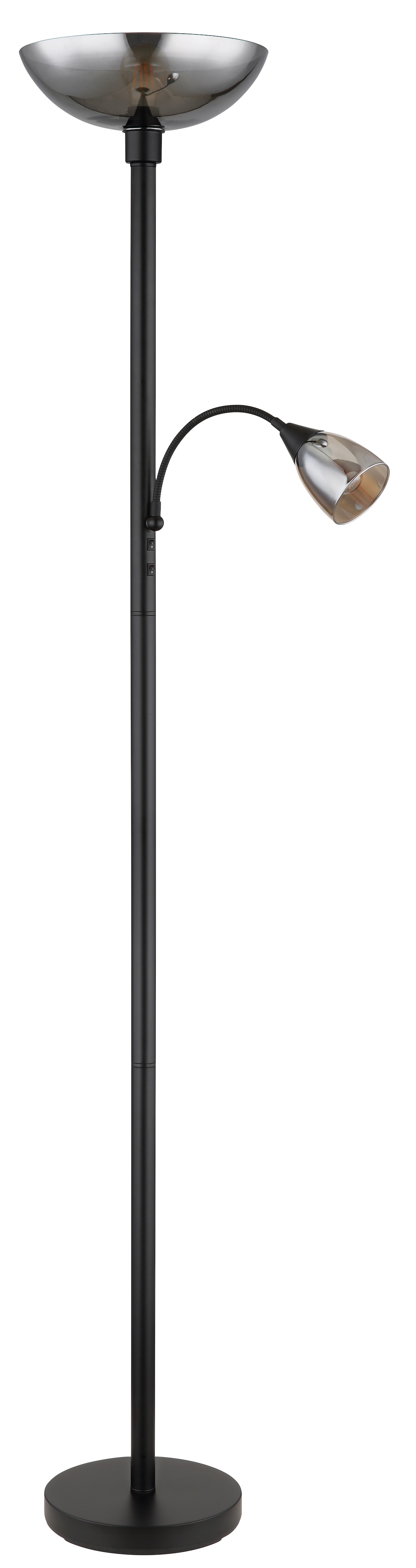GLOBO Retrofit Deckenfluter mit Leselampe BLADE schwarz /Rauchglas