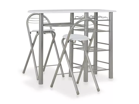 Ensemble de bar avec étagères 3 pcs Bois et acier Blanc