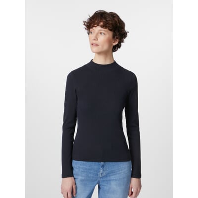 Damen-Rippenshirt Langarm, Dunkelblau
