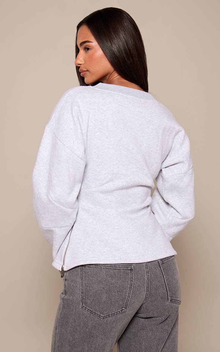 Gris Cendré Sweat-shirt Petite Col V Taille Cintrée