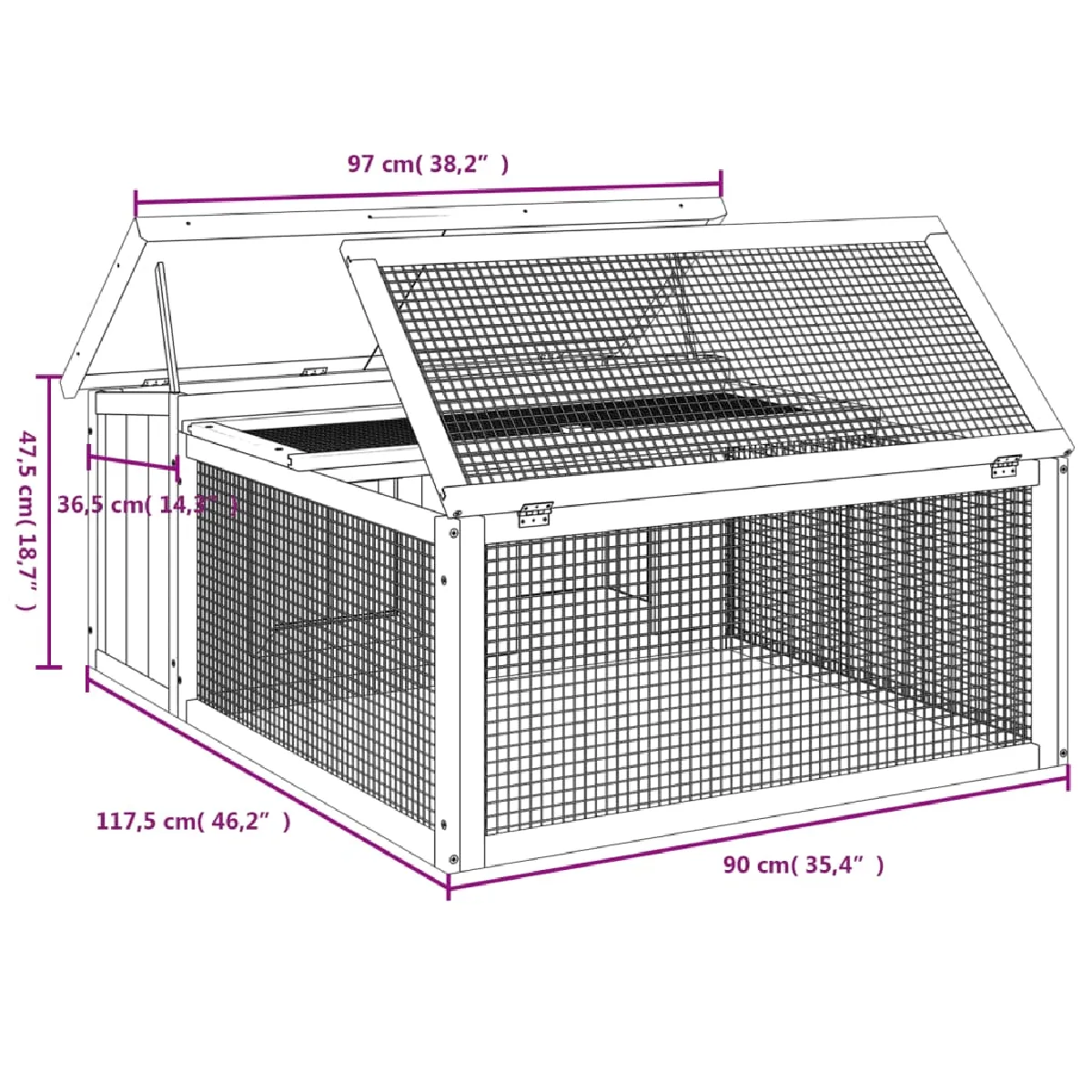 vidaXL Clapier Gris - 117,5x97x47,5 cm