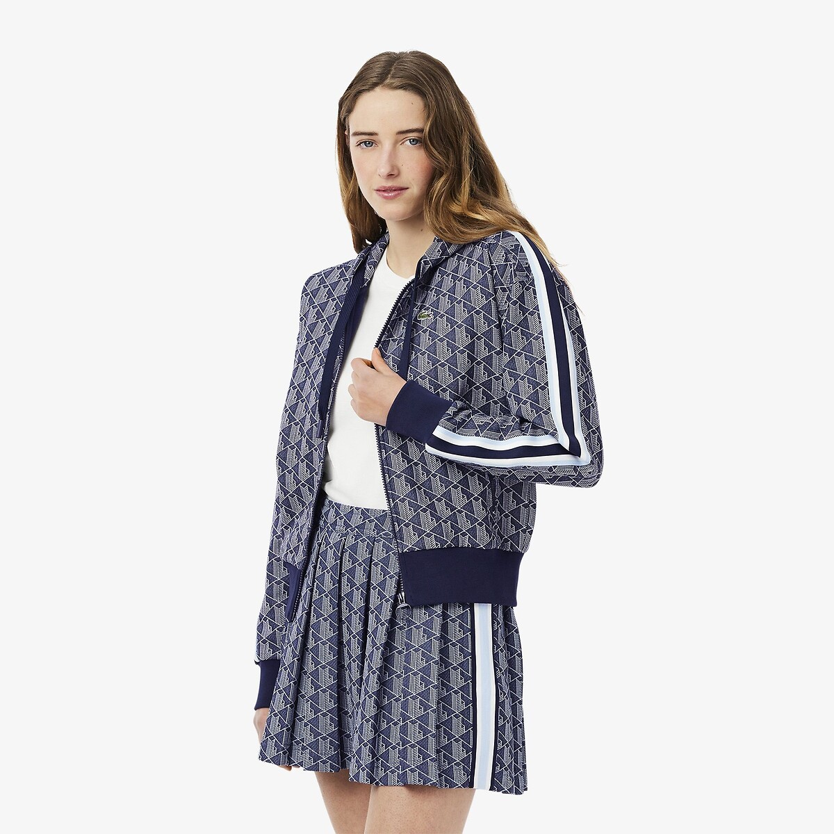 LACOSTE<br>Moletom com capuz em jacquard com monograma e zíper