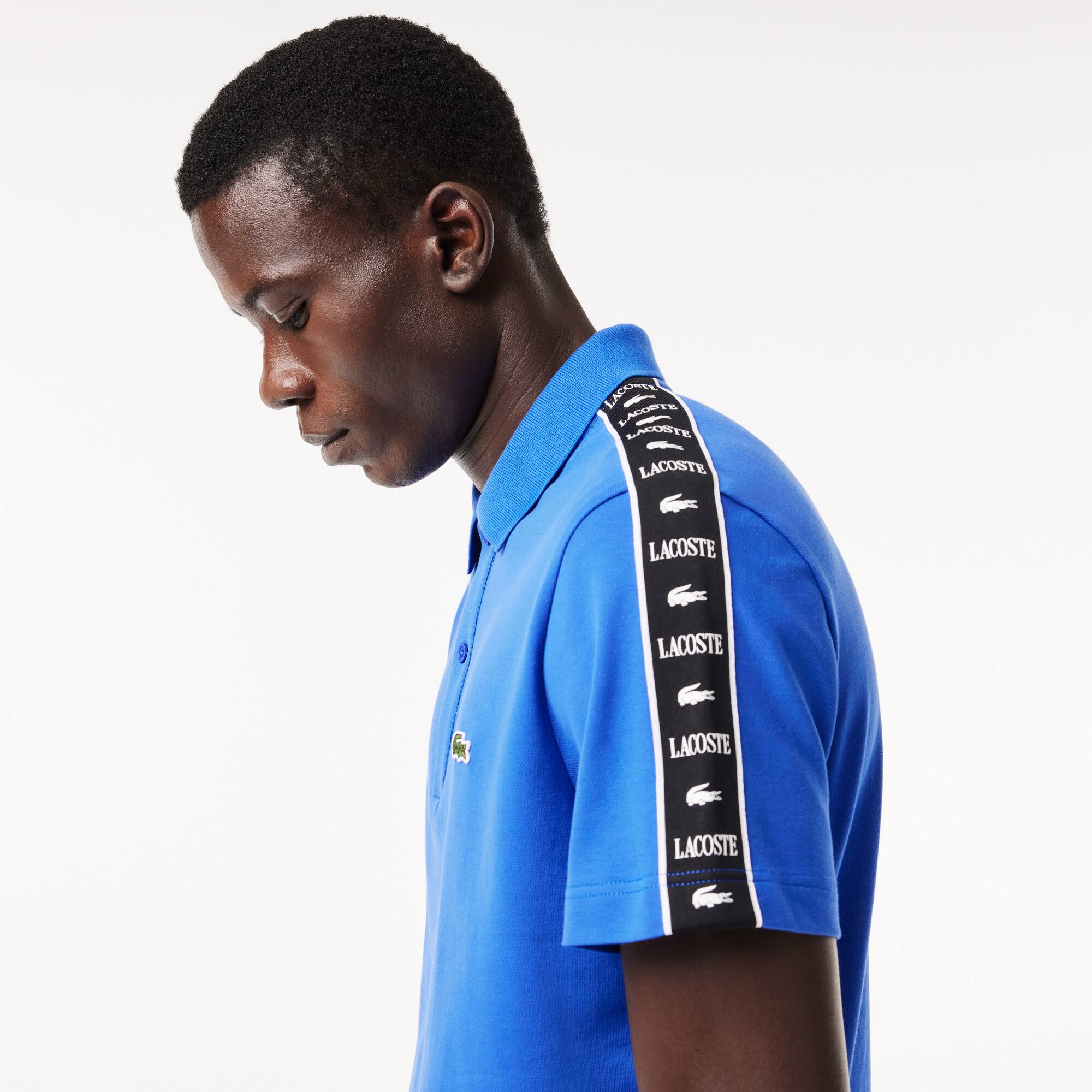 Poloshirt aus Stretch-Piqué mit Logostreifen Kurze Ärmel - Blau - Lacoste - Herren