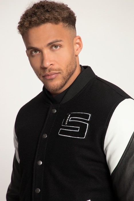 STHUGE College-Bomberjacke, Echt Leder-Ärmel, bis 7 XL