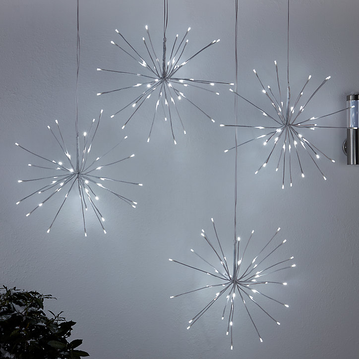 Assortiment de 4 boules de noel Feu d'artifice lumineux 200 LED Blanc glacé