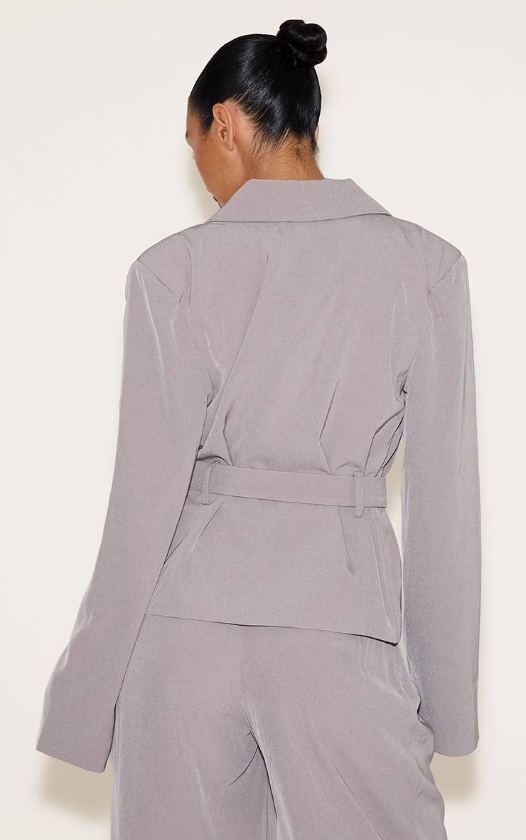 Gris Ensemble Coordonné Trench Court Ajusté En Tissu Tissé