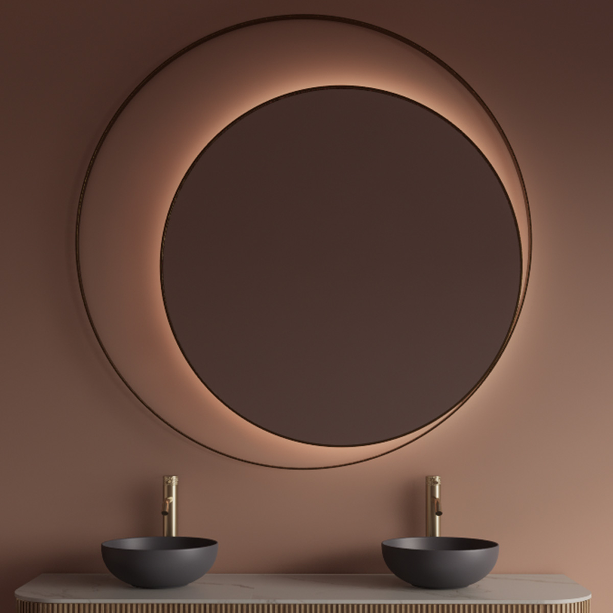 Gliss Design Kosmos spiegel rond met cirkel 140cm mat goud met handsensor