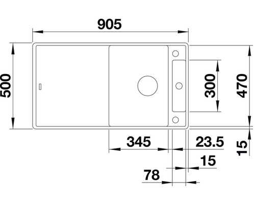 Blanco AXIA III 5 SF spoelbak, 905 x 500 mm, antraciet, zonder multifunctionele bak, 523231