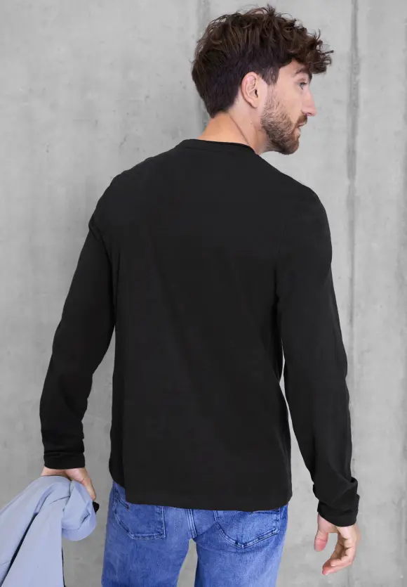 Langarmshirt mit Brustprint - Black