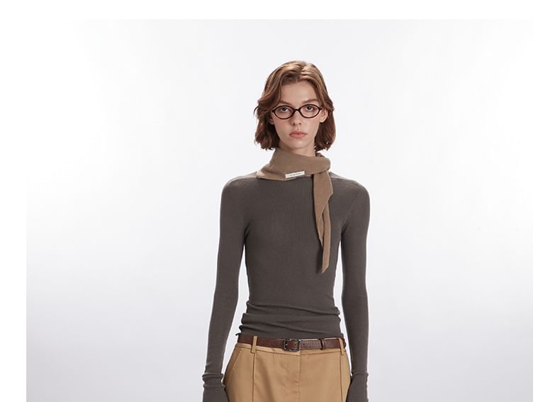 Nariele - Lange mouwen effen slim-fit gebreide top