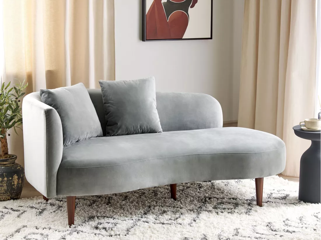 Chaise longue côté droite en velours gris clair CHAUMONT
