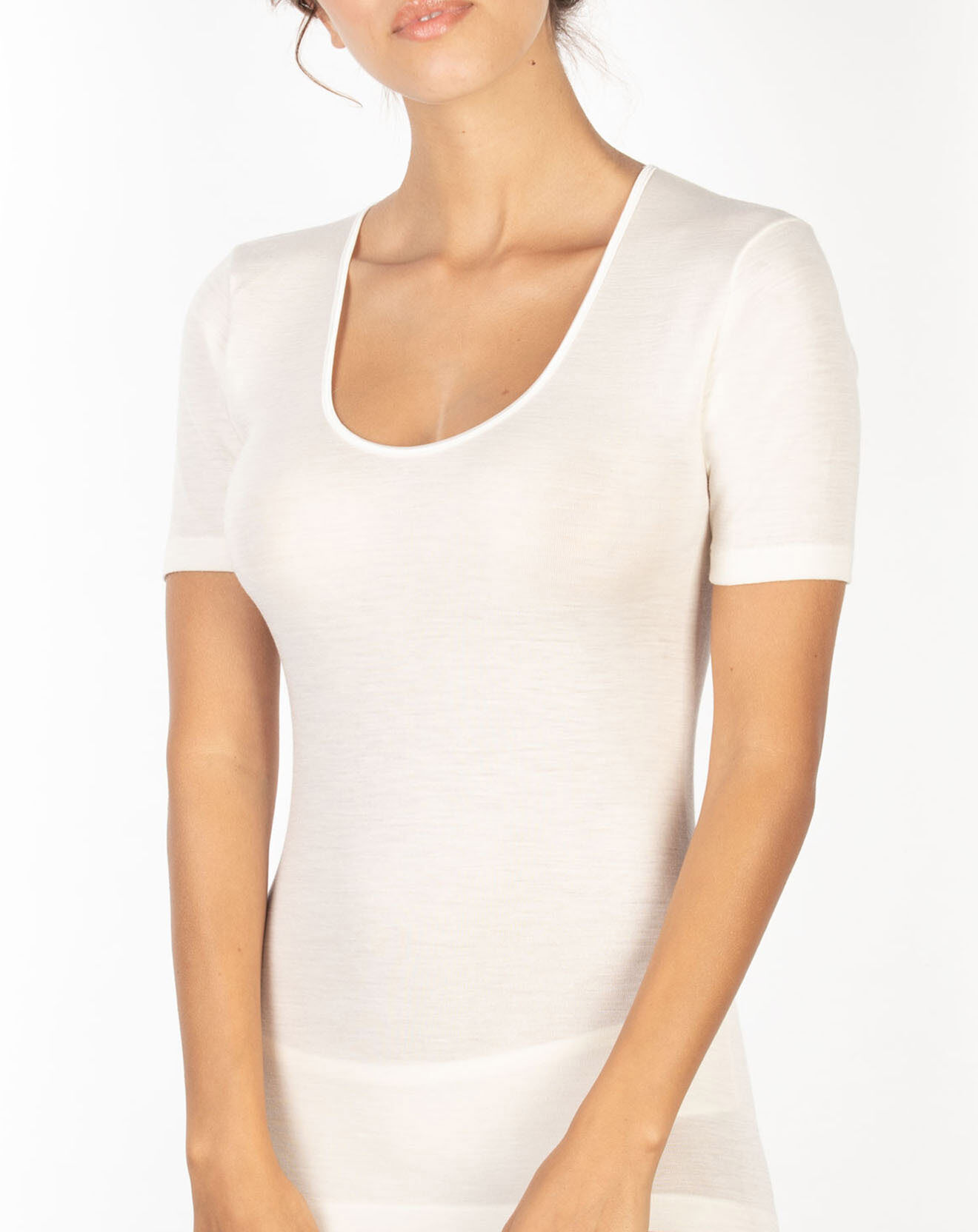 Mare Top manches courtes Laine & Soie tissée ivoire