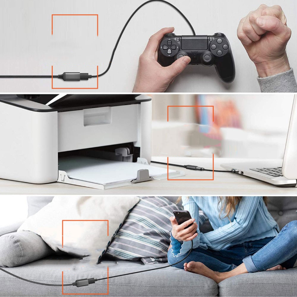 (2m) USB A auf USB 3.0 A-Buchse Verlängerungskabel Nylon Geflecht Adapter Kabel - Schwarz