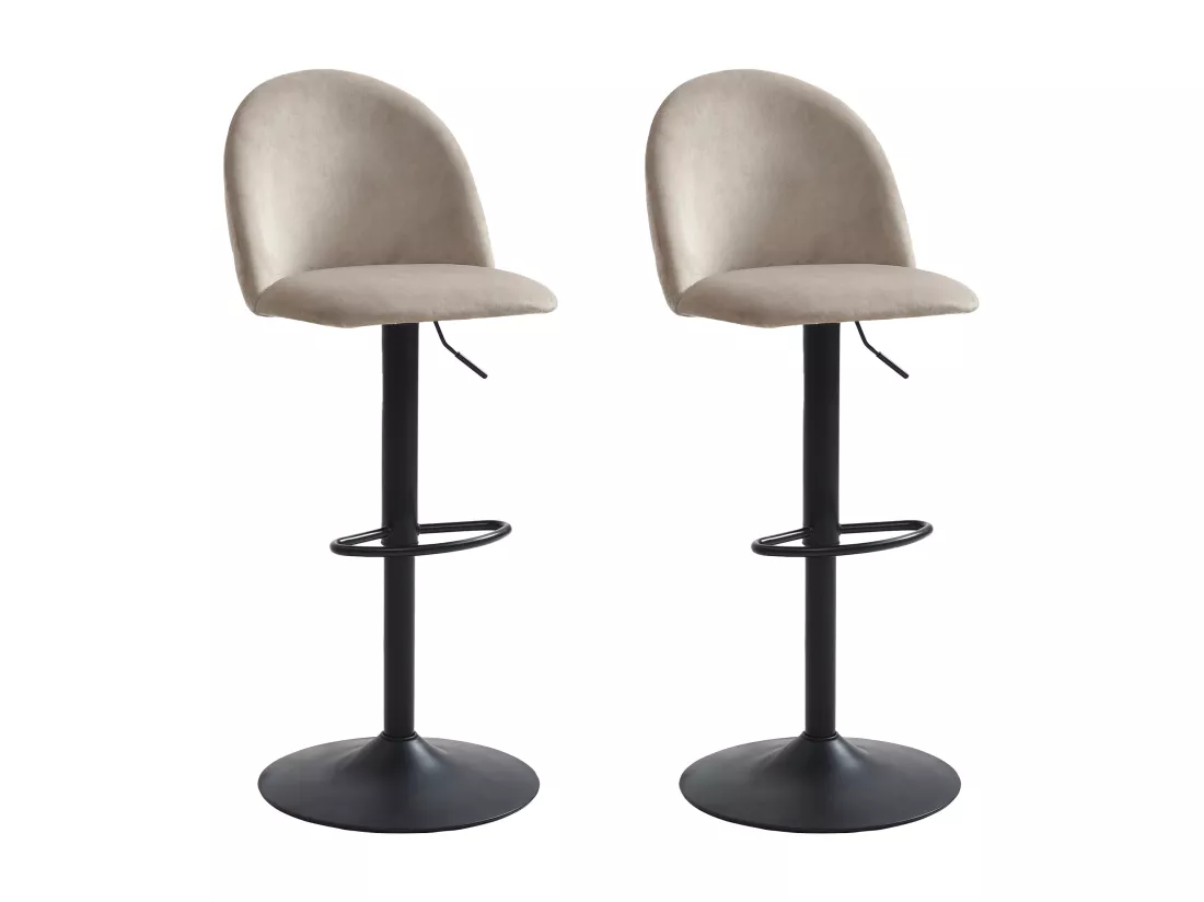 Lot de 2 tabourets de bar en velours et métal noir - Hauteur réglable - Beige - MELBOURNE