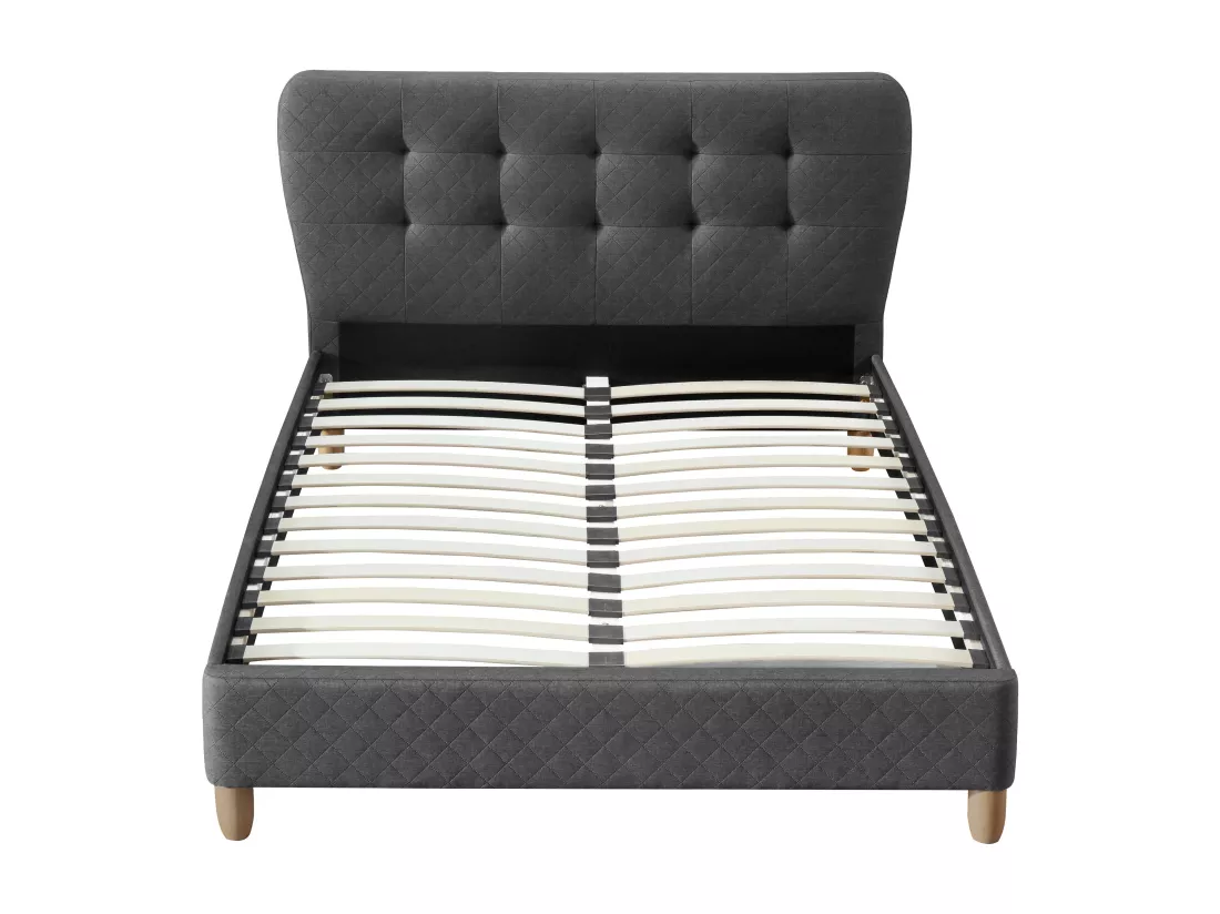 Lit 140 x 190 cm avec tête de lit capitonnée - Tissu - Gris + Matelas - ELIDE